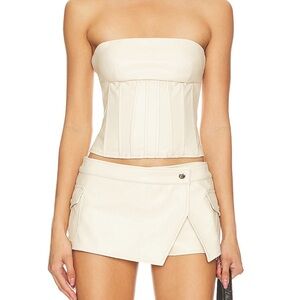 Superdown Odessa Leather Corset Top and Skort Set in Bone